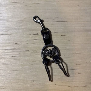 Harley Davidson Motorcycle Keychain With Eagle Sliver & Black Leather Vintage - Picture 1 of 9