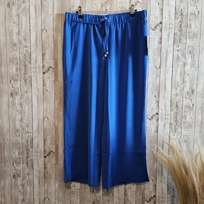 Pantalones anchos Michael Kors capri con cordón poliéster liso azul talla M Foto 1 de 4