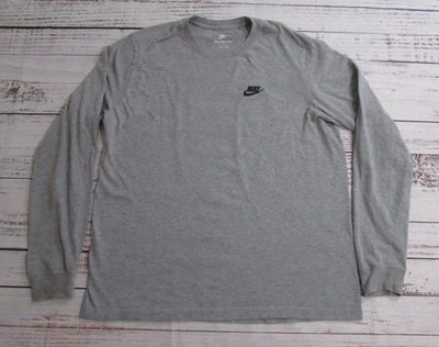 Camiseta Nike Gris Jaspeado Manga Larga Negra Nike Swoosh Logo Camiseta Para Hombres Grande Foto 1 de 4