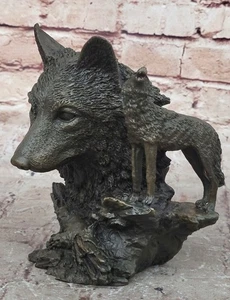 SIGNED MILO DECO EUROPEAN WOLF BRONZE SCULPTURE FIGURE FIGURINE HOT CAST DECOR - Picture 1 of 10