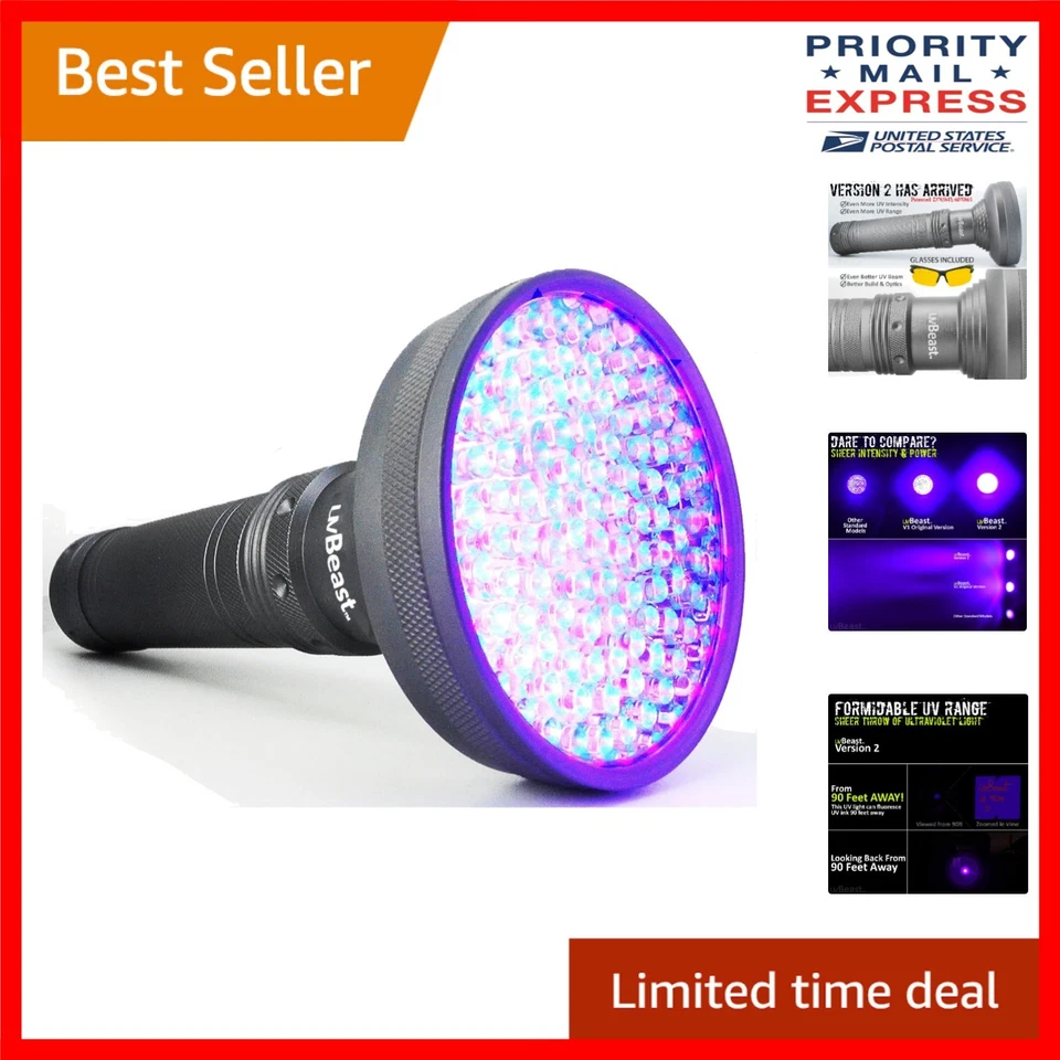 Uvbeast Version 2 Black Light UV Flashlight With High Definition 100 LED for
