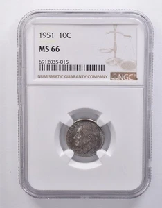 1951 Roosevelt Dime MS66 NGC Beautiful Blue Tone *7178 - Picture 1 of 3