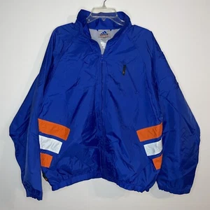 Vintage Adidas Windbreaker Jacke mit Kapuze blau orange weiß Herren Größe Large 90er - Bild 1 von 15