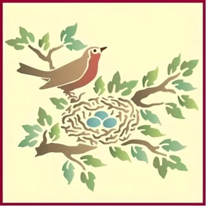 PLANTILLA ROBIN AND NEST - PÁJARO Forest Wildlife Woodland - La plantilla artística - Imagen 1 de 6