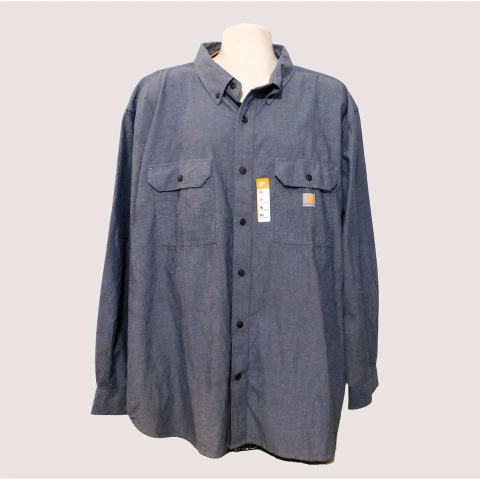 Carhartt Men's Loose Fit Midweight Chambray Long-Sleeve Shirt Denim Blue 3XL