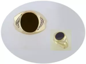 18 KT GOLD OVER STERLING SILVER BLACK ONYX & DIAMOND RING-11 - Picture 1 of 1