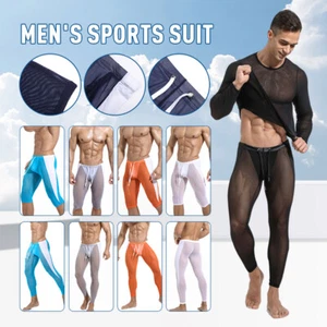 Men Mesh High Elastic Sports Pants Fitness Training Cycling Tops Leggings Capris - Picture 1 of 38