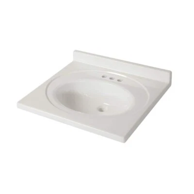 25 in. W x 22 in. Tocador de lavabo individual redondo blanco mármol cultivado en D en blanco Foto 1 de 3