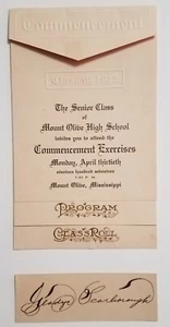Mount Olive Mississippi High School 1917 Senior Class Program & Signature Card - Picture 1 of 7