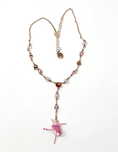 Betsey Johnson Pink Enamel Ballet Girl Ballerina Gemstone Pendant Necklace 18" - Picture 1 of 5
