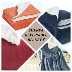 Large Sherpa Fleece Reversible Blanket Soft Warm Bed Sofa Throw Blanket All Size - Picture 1 of 19