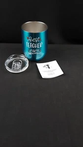 Wine Tumbler With Lid - Mint / Turquoise Color "Best Teacher Ever" #TA2 - Picture 1 of 7
