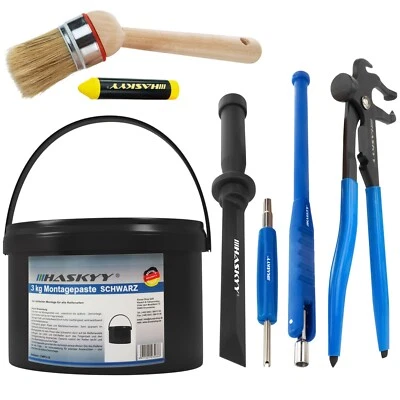 HASKYY Set pasta montaggio pneumatici nera 3 kg tornitore valvole gesso grasso raschietto pennello