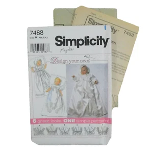 Simplicity 7488 Baby Christening Gown Coat Bonnet Pattern Size NB-L Uncut - Picture 1 of 10