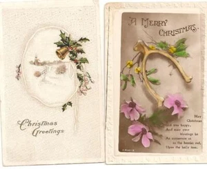 2 Vintage Christmas PC; Christmas Greetings 1915 & Merry Christmas Verse - Picture 1 of 1