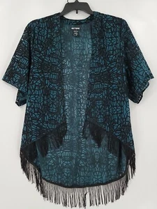 Hot Topic Womens Cardigan Size Medium Green / Black Fringe Bottom 100% Polyester - Picture 1 of 4