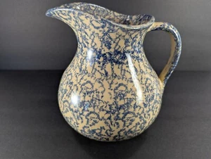 Vintage Robinson Ransbottom Stoneware Pitcher Blue Sponge RRP Co Roseville - Picture 1 of 6