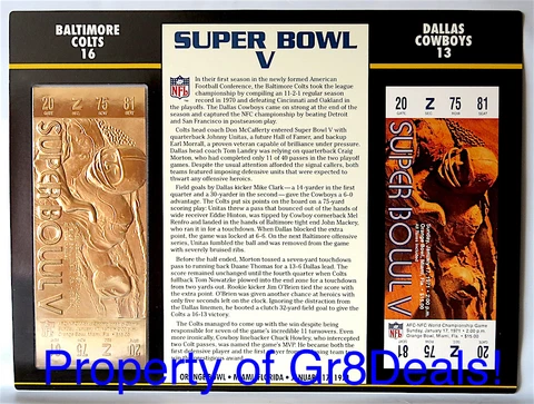 SUPER BOWL 5 ~ COLTS / COWBOYS Official NFL 22 KT GOLD SB V TICKET Willabee Ward Cover