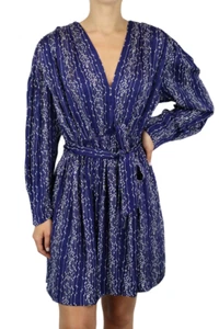 SANDRO Angel Dress Women's (EU) 40 Long Sleeve V-Neck Pleated Patterned Mini - Picture 1 of 9