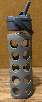 LIFEFACTORY Glass Water Bottle 14 Oz Grey w/Handle silicone cover made in USA - Image 1 of 4