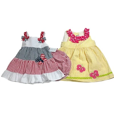 Lote 2 Vestido Emily Rose Niñas Seersucker 18M Rojo Blanco y Azul-Mariposas Guinga Foto 1 de 3