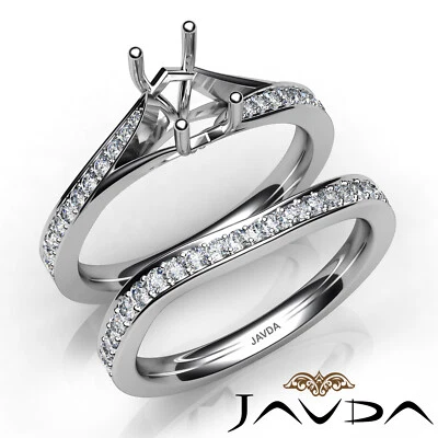 Emerald Pave Semi Mount Bridal Set Diamond Engagement Ring 14k Gold 0.90Ctw. - Image 1 of 4