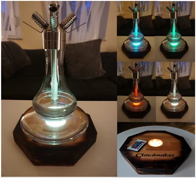 Shisha Untersetzer/Sockel aus mass. Buchenholz mit LED /RGB Farbwechsel Leuchte - Bild 1 von 4