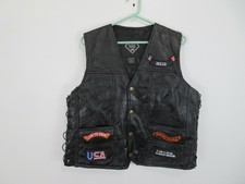 Leather Biker Motorcycle Buffalo Leather Black Vest With Patches Mens Size Large