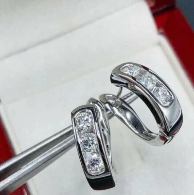0.42 CT Round Cut VS/SI Lab Grown Diamond Women's Hoop Earrings 14K White Gold - Image 1 of 4