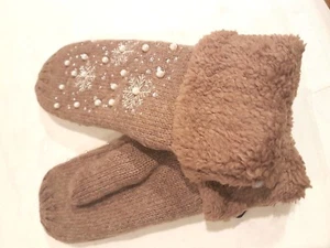 Damen Mädchen Handschuhe Fäustlinge Fleece Warm gefüttert Steinchen Stickerei - Bild 1 von 8