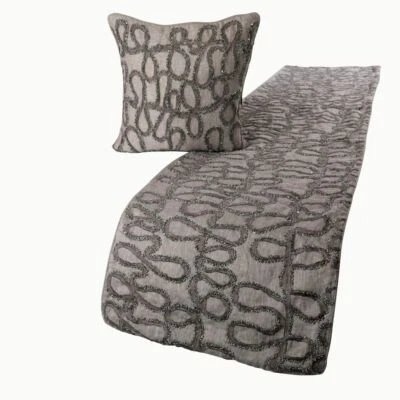 Decorative King Bed Runner Gray, Embroidery Linen Bed Scarf - Grace Forever - Image 1 of 4