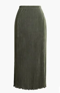 NWT J Crew XXS Green Pleated Midi Slip Skirt Long Straight Lined Olive 2024 - Picture 1 of 7