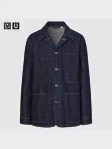 UNIQLO U OVER SHIRT DENIM WORK JACKET - Sz M Blue Cotton Linen Japan Long Sleeve - Picture 1 of 17
