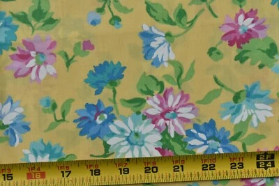 34" Long, Vintage, Pink & Blue Floral on Yellow Polished Cotton, Kesslers, P3137 - Image 1 of 4