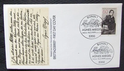 Germany FDC WRITER AGNES MIEGEL 1979 with text. - Image 1 of 2