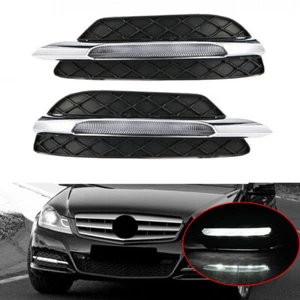 Pair LED DRL Daytime Running Lights Fog Lamp Bezel For Benz W204 C-Class 11-12 - Picture 1 of 10