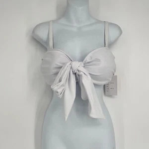 Unique Vintage Swim White Bandeau Tie Front Bikini Top L - Picture 1 of 7