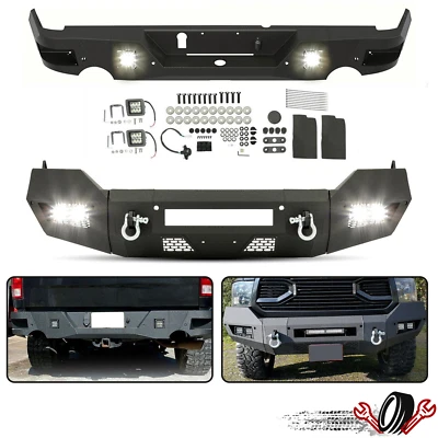 For Dodge Ram 1500 2009-2024 Front & Rear Bumper W/ Fog Lights Black Steel - Image 1 of 4