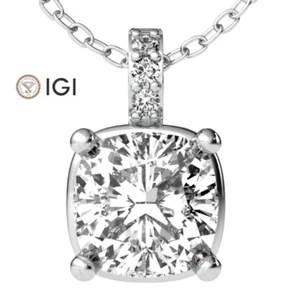 IGI 2.26 Carat F VS1 Cushion Cut Lab Grown Diamond Pendant Necklace Platinum 900 - Picture 1 of 4