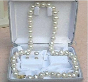 18" AAA 11-10 MM SOUTH SEA NATURAL White PEARL NECKLACE 14K GOLD CLASP + Earring - Picture 1 of 3