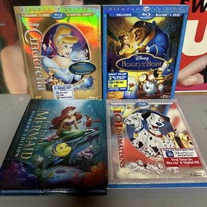4 BluRay Disney Diamond Ed. Cinderella Beauty + Beast Little Mermaid 101 Dalmat - Picture 1 of 5
