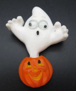 Spilla Halloween Ghost Jack O Lanterna Punzone Resina Vintage Estate 1984 - Foto 1 di 6