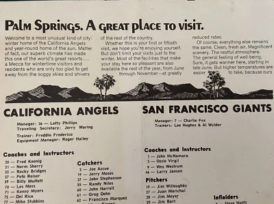 Palm Springs Flyer California Angels San Fran Giants Baseball Team Roster 1970 - Image 1 of 2