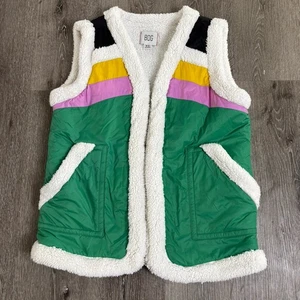 Urban Outfitters X BDG Women’s M Nylon Retro Sherpa Vest Green Zip Multicolor - Picture 1 of 13
