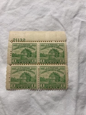 U.S.-(-1933-)-Sc.#728-CENTURY OF PROGRESS PLATE BLOCK #21132,Of 4-Stamps-MNH#11 - Image 1 of 2
