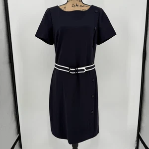 Tory Burch Sonia Sheath Dress Navy Blue Short Sleeves Belted Women XL NEW - Picture 1 of 12