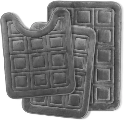 Juego de 3 Alfombrillas de Baño, Alfombras de Baño Antideslizantes de Terciopelo Espuma con Memoria, Lavar a Máquina,... Foto 1 de 4