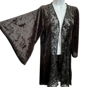 Kimono Knox Rose Negro Terciopelo Burnout Floral M/L Plumero Transparente Boho Gótico Bruja - Imagen 1 de 13