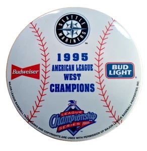 Seattle Mariners 1995 American League West Champions Button Pinback Baseball Vtg - Picture 1 of 3