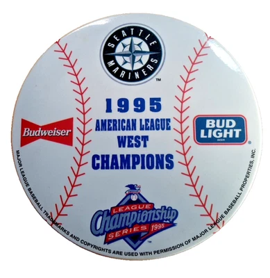 Seattle Mariners 1995 American League West Champions Button Pinback Baseball Vtg - Image 1 of 3